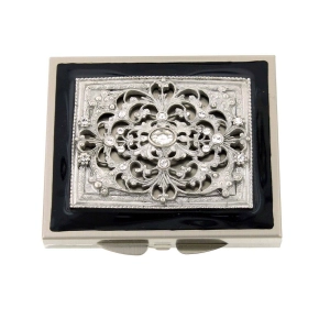 1928 Jewelry Enamel Crystal Square Mirror Compact
