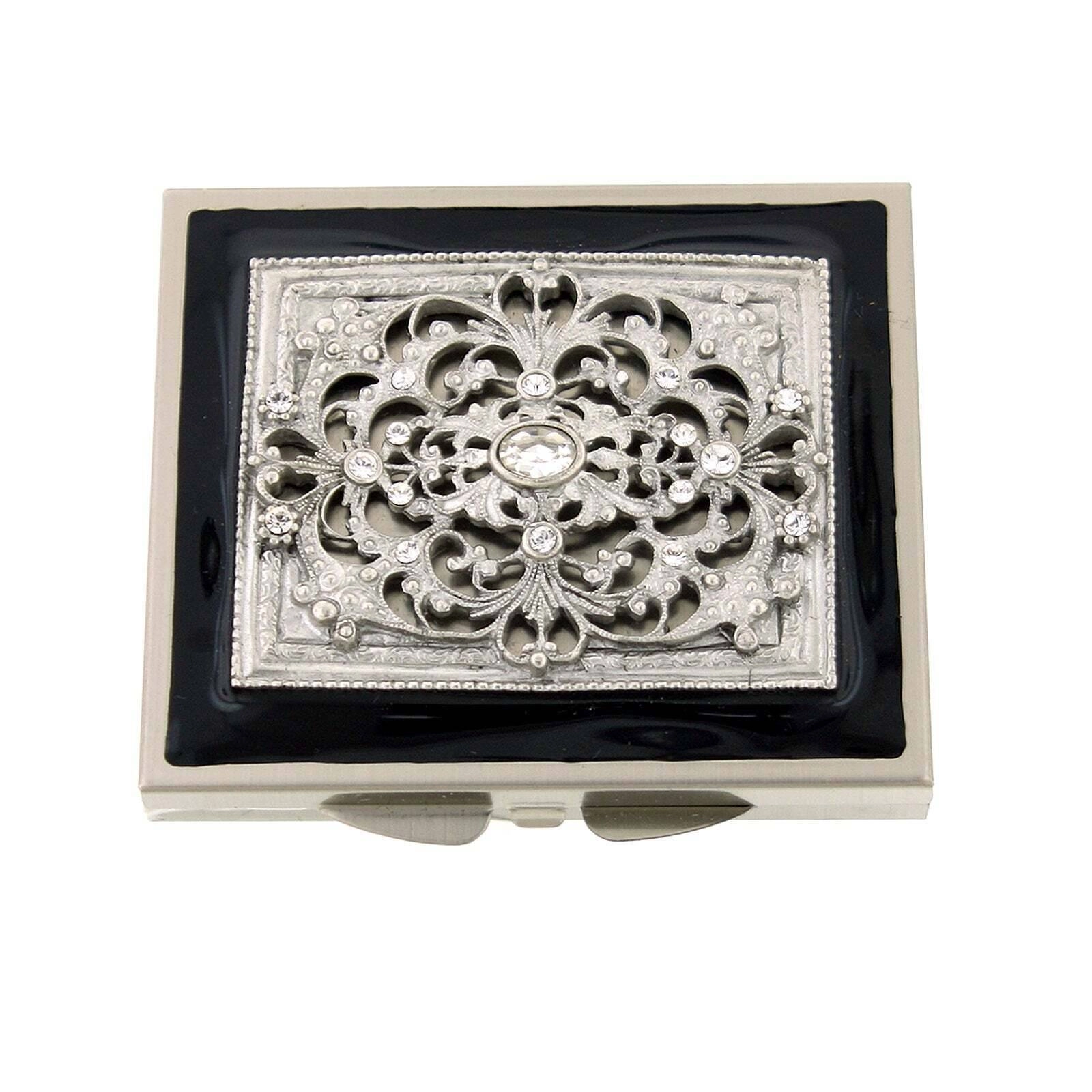 1928 Jewelry Enamel Crystal Square Mirror Compact