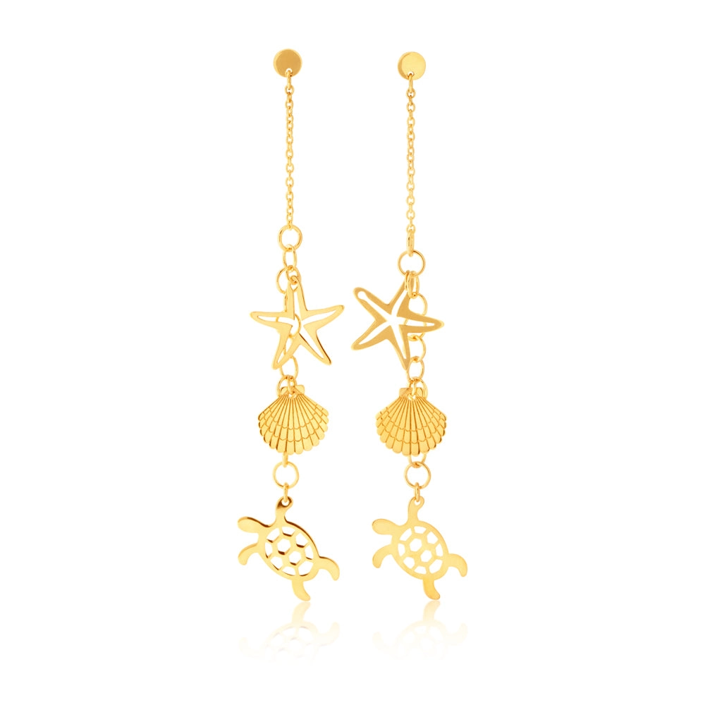 9ct Yellow Gold Charms Drop Earrings