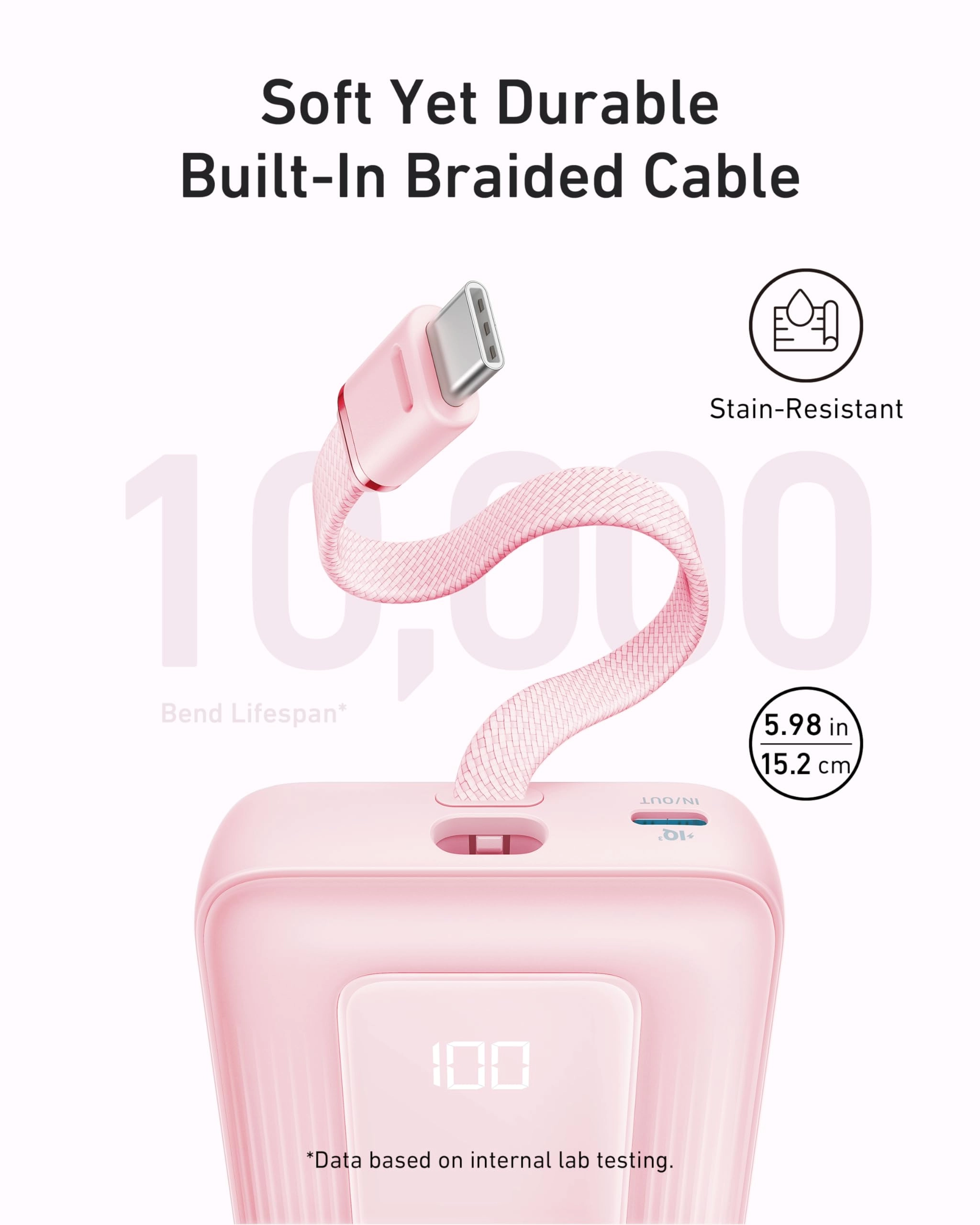 Anker Zolo Power Bank (10K, 30W) with a 5.4-inch (13.7 cm) built-in USB-C cable.-boa