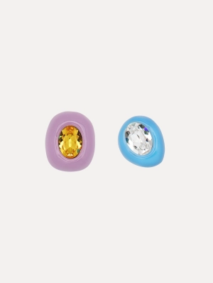 Asymmetric Enamel Clip-On Earrings