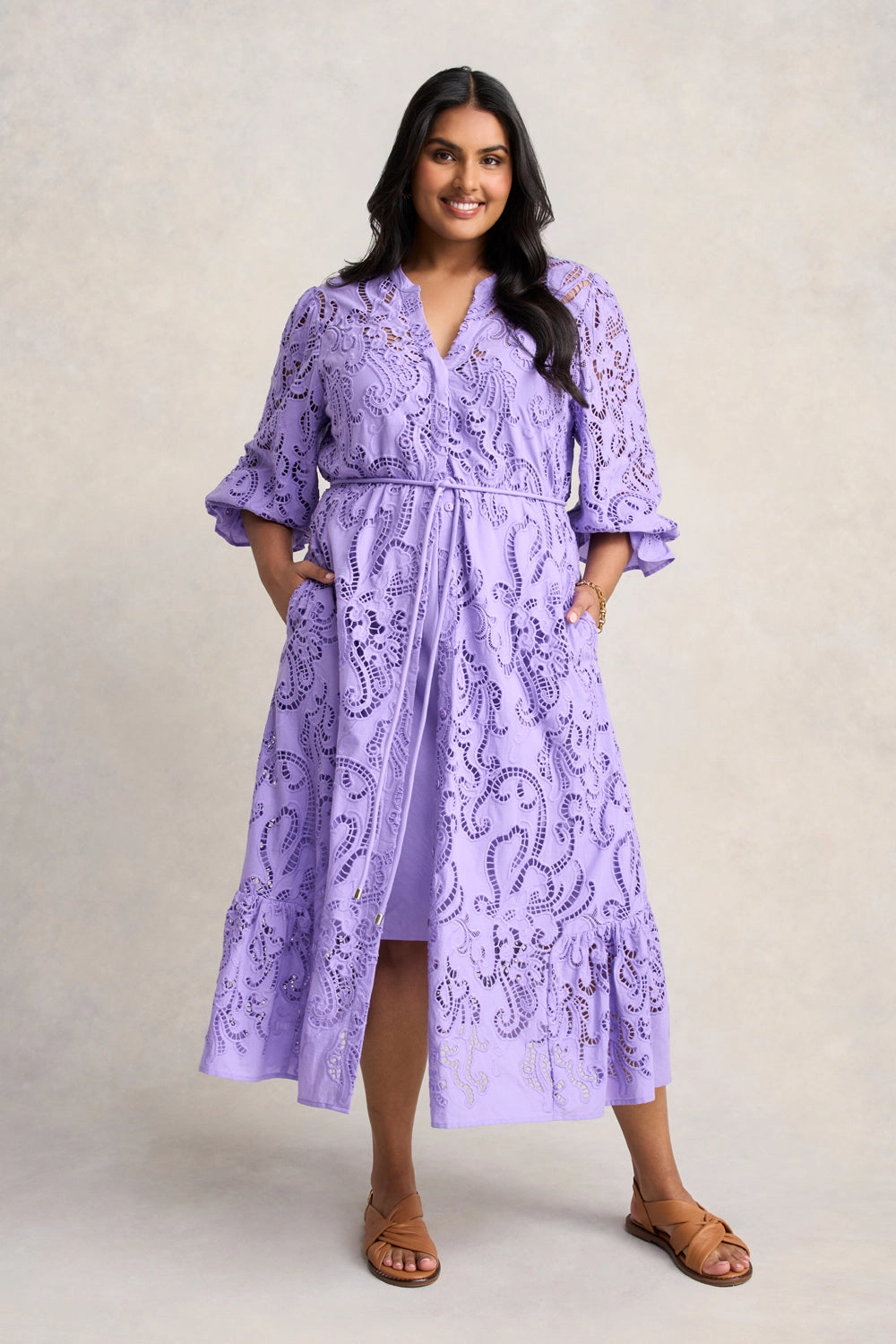 Broderie Lace Dress - Lilac