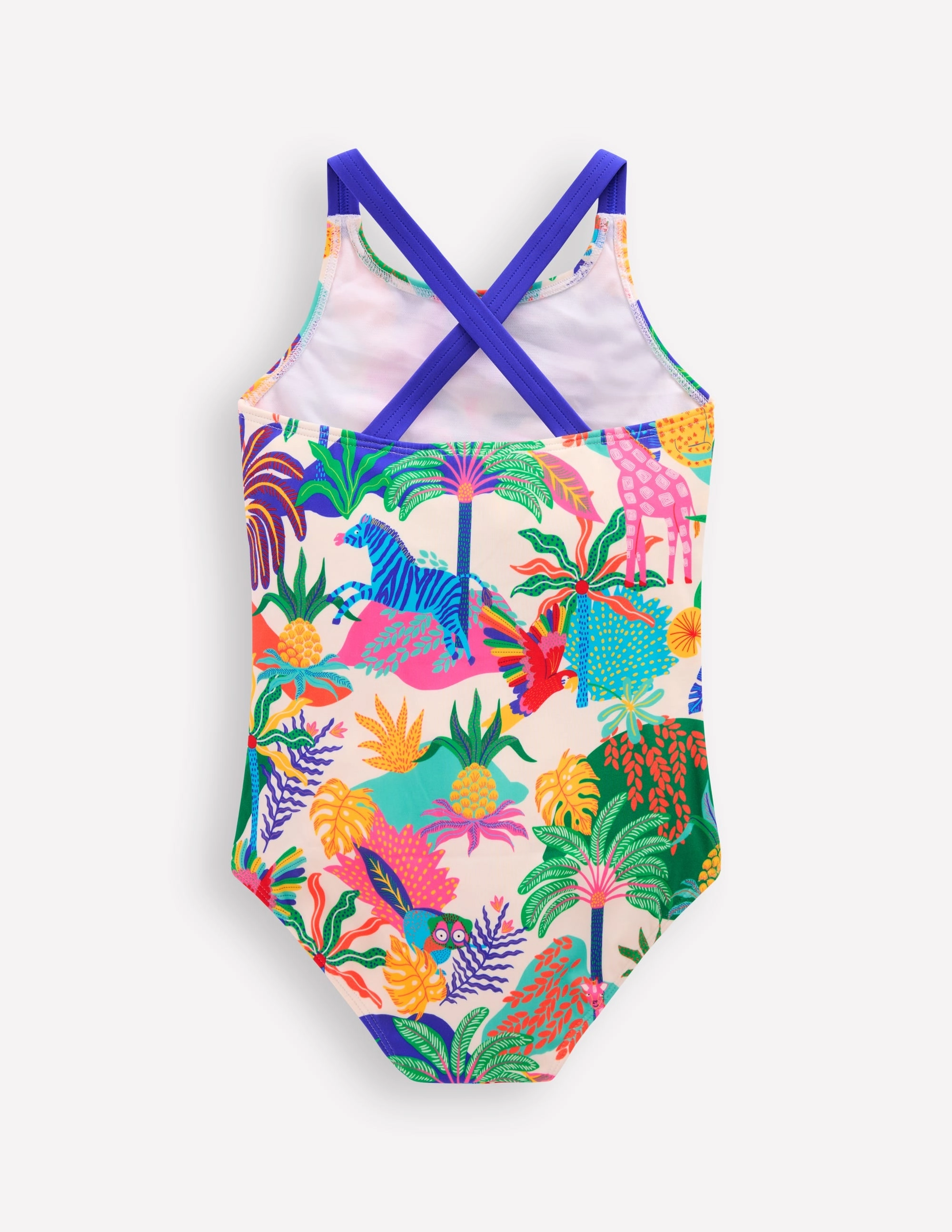 Cross-back Printed Swimsuit-Soft Ivory Multi Jungle