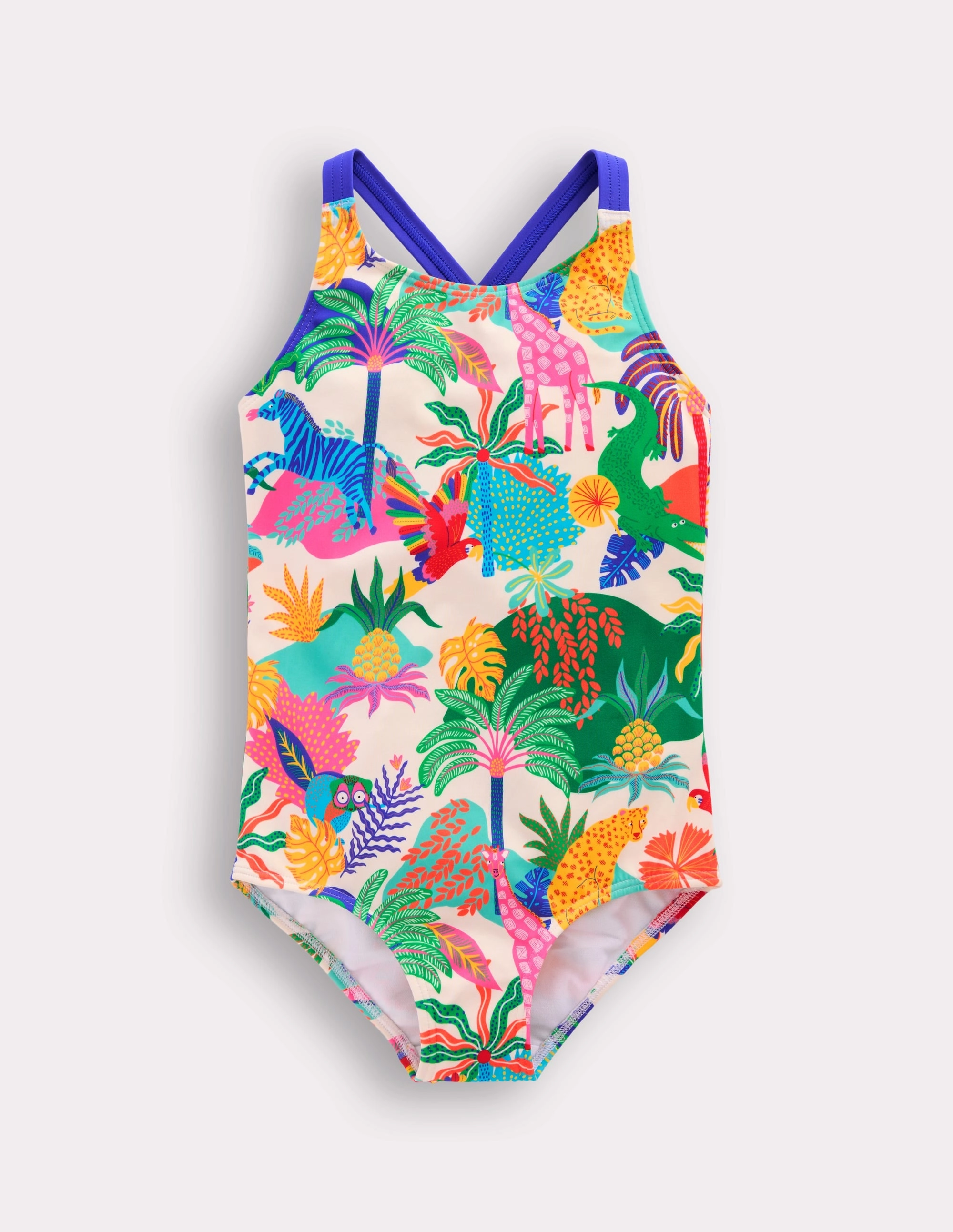 Cross-back Printed Swimsuit-Soft Ivory Multi Jungle