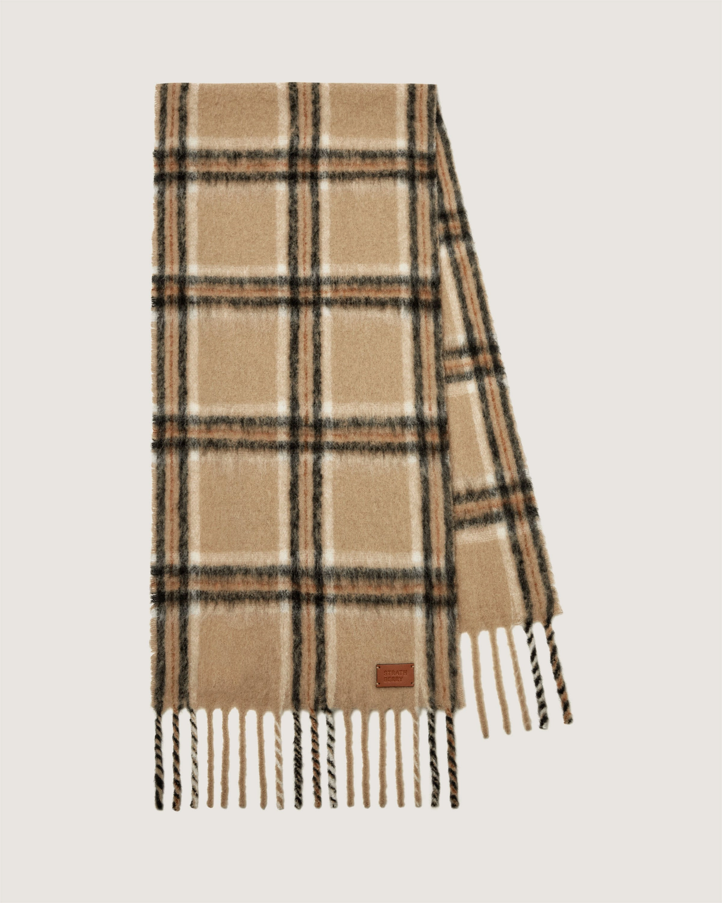 Eriskay Check Alpaca Blend Scarf - Camel/Black Tartan