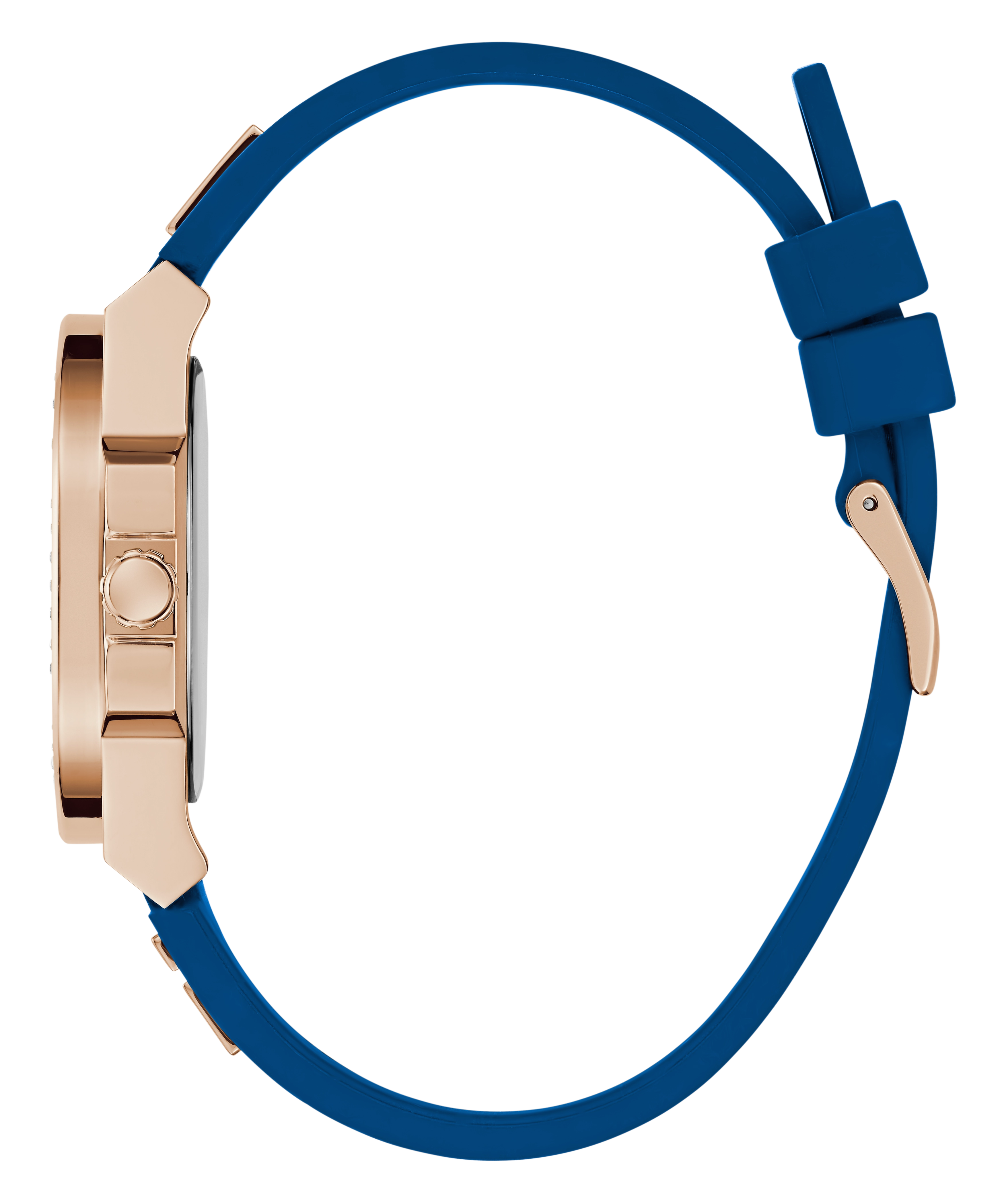 GUESS Ladies Blue Rose Gold Tone Analog Watch