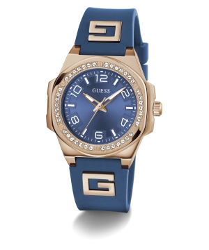 GUESS Ladies Blue Rose Gold Tone Analog Watch