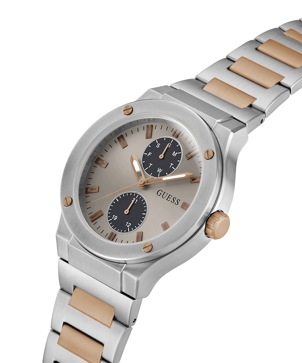 GUESS Mens 2-Tone Silver Tone Multi-function Watch