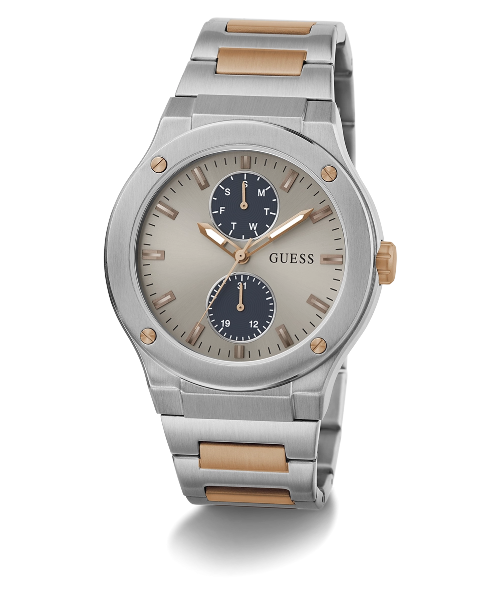 GUESS Mens 2-Tone Silver Tone Multi-function Watch