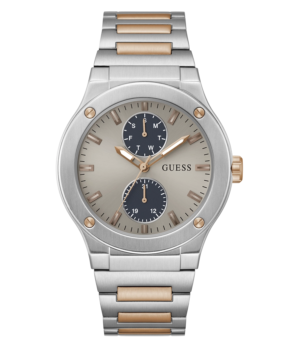 GUESS Mens 2-Tone Silver Tone Multi-function Watch