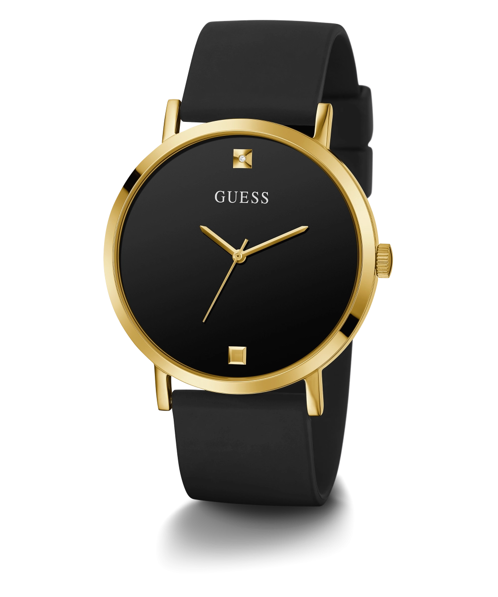 GUESS Mens Black Gold Tone Analog Watch