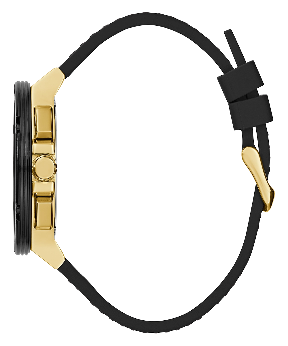 GUESS Mens Black Gold Tone Multi-function Watch