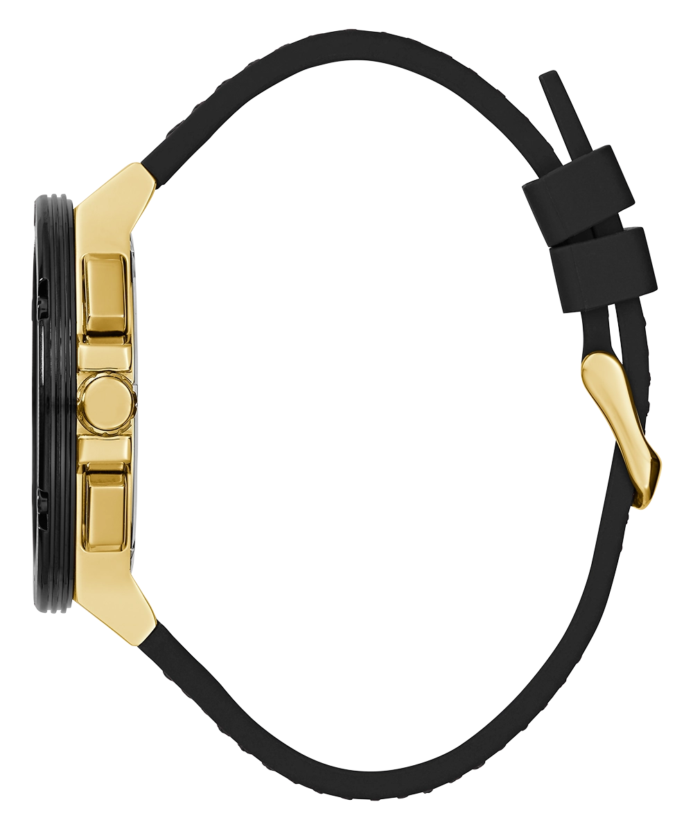 GUESS Mens Black Gold Tone Multi-function Watch
