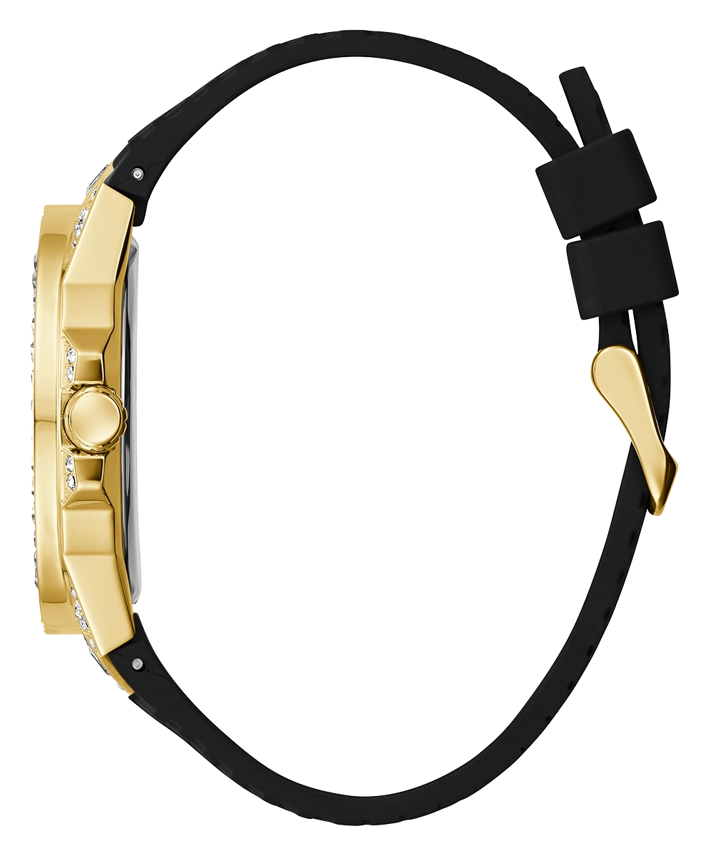 GUESS Mens Black Gold Tone Multi-function Watch