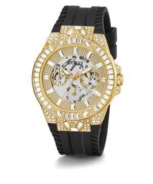 GUESS Mens Black Gold Tone Multi-function Watch