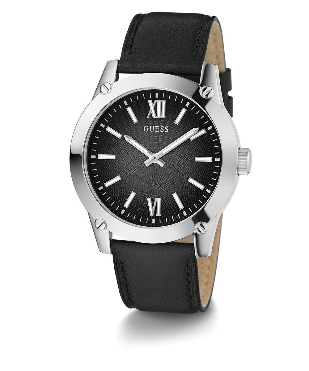 GUESS Mens Black Silver Analog Watch