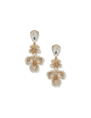 Linear Flower Earring - White Crystal