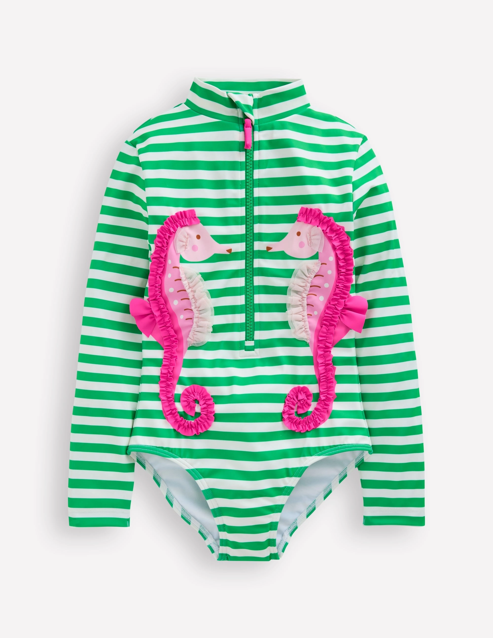 Long-Sleeved Swimsuit-Green Seahorse