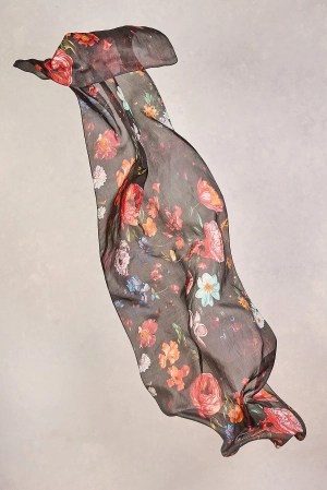 Noir Bloom Silk Scarf - Multicolour
