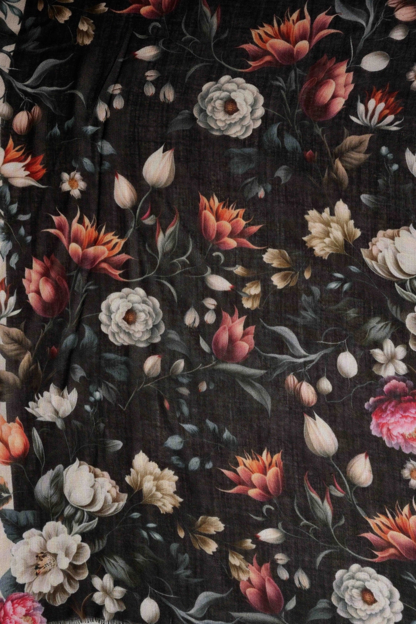 Noir Bloom Silk Scarf - Multicolour
