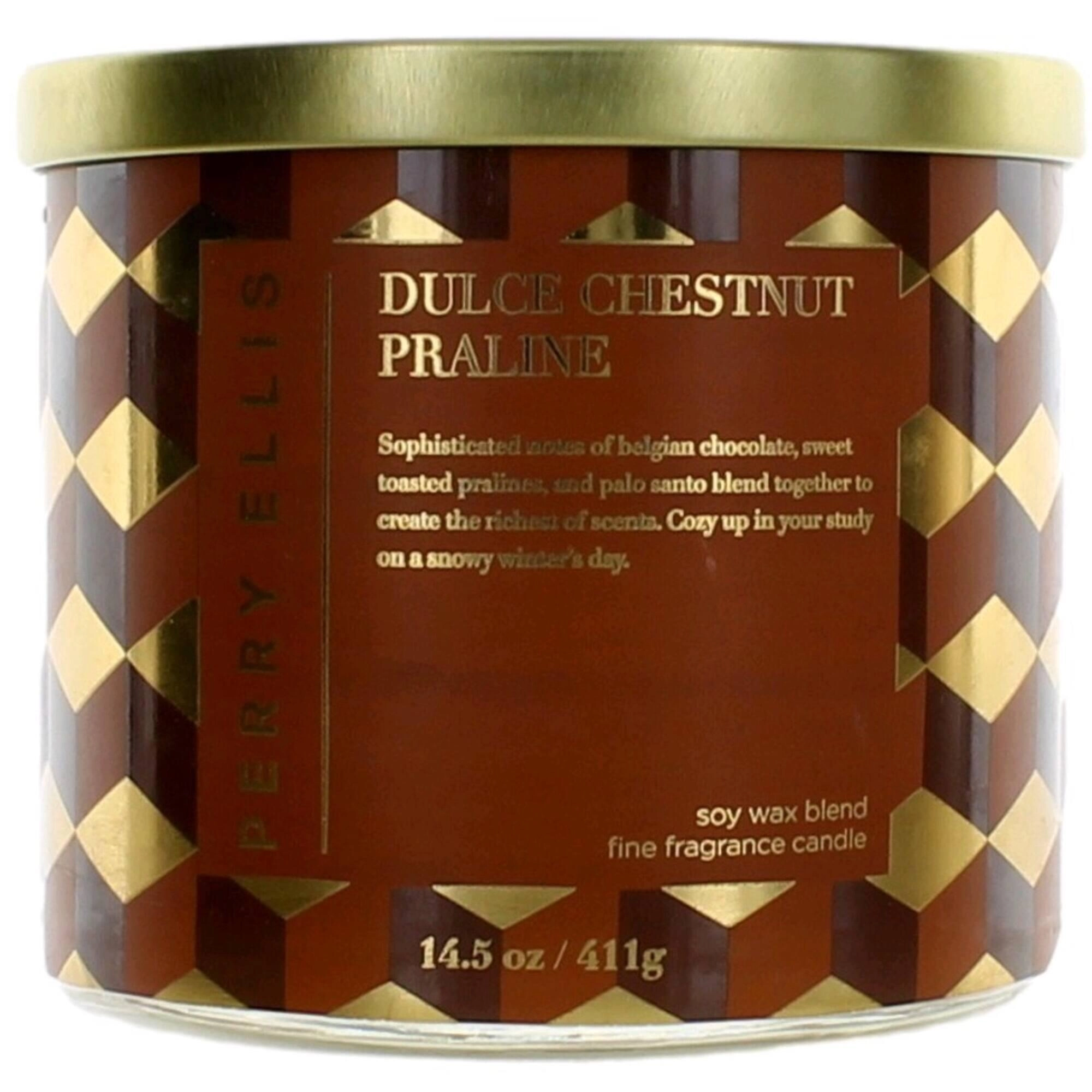 Perry Ellis Soy Wax Blend 3 Wick Candle - Dulce Chestnut Praline, 14.5 oz