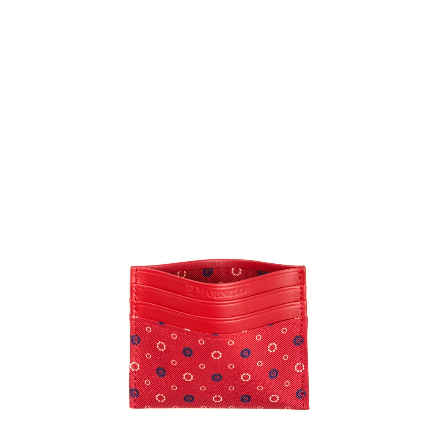 RED LEATHER AND SILK CREDIT CARD HOLDER