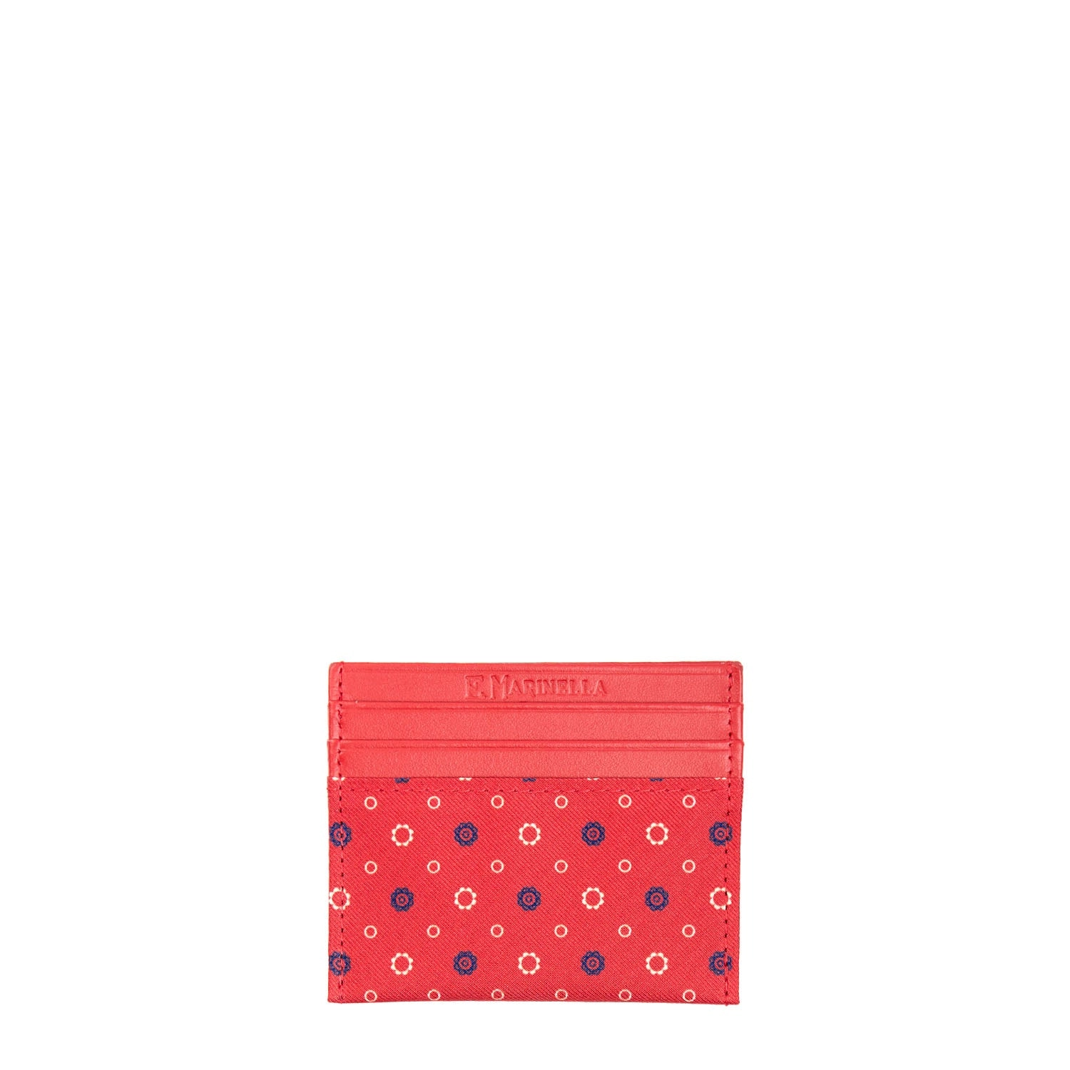 RED LEATHER AND SILK CREDIT CARD HOLDER