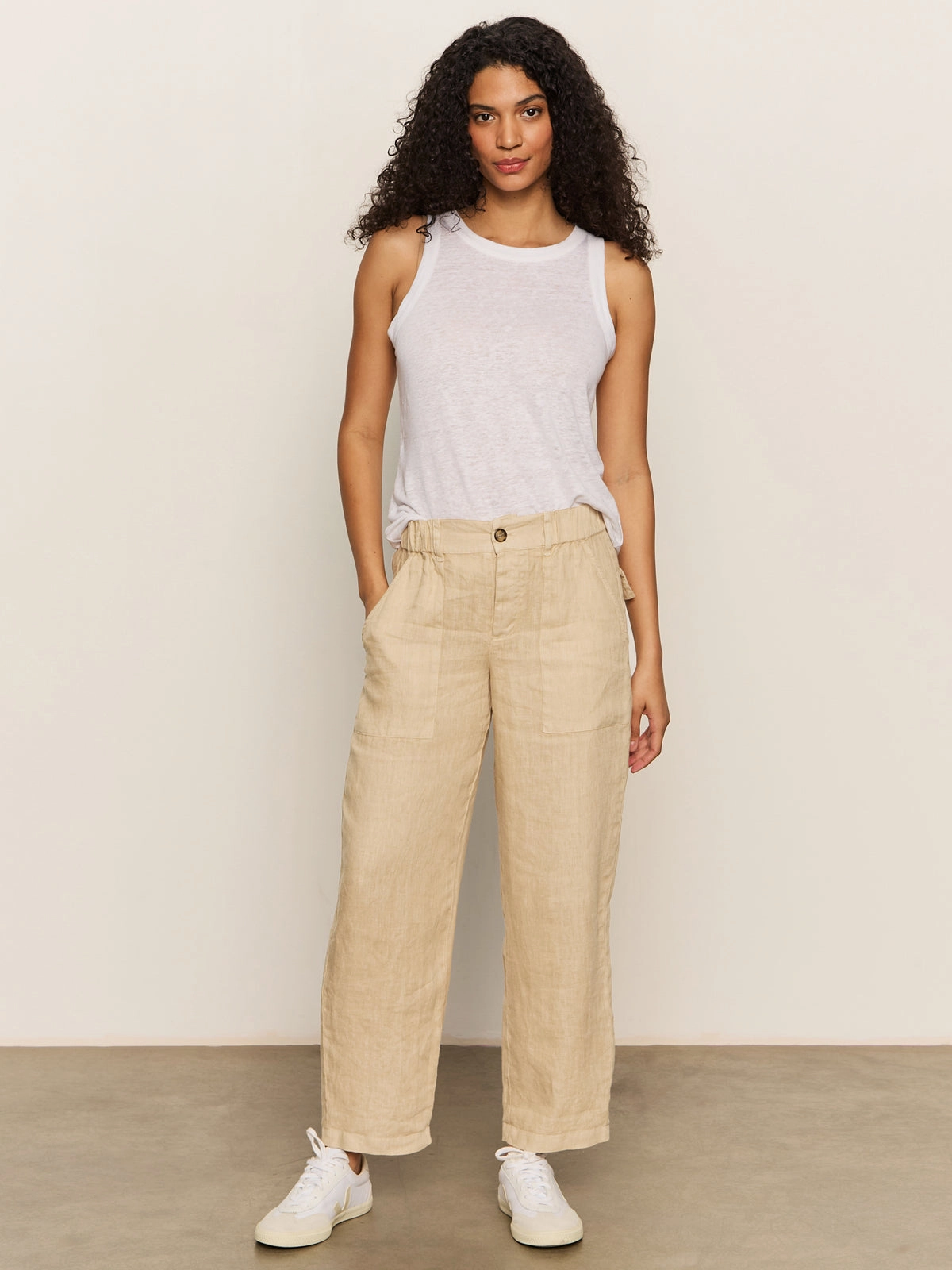 Relaxed Linen Cruiser Semi High Rise Pant Sandstone