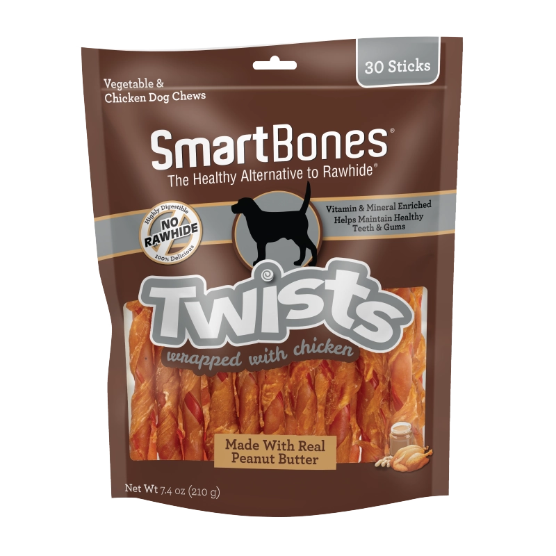 Smartbones Dog Treat Chicken Wrapped Twistz with Peanut Butter 30pk