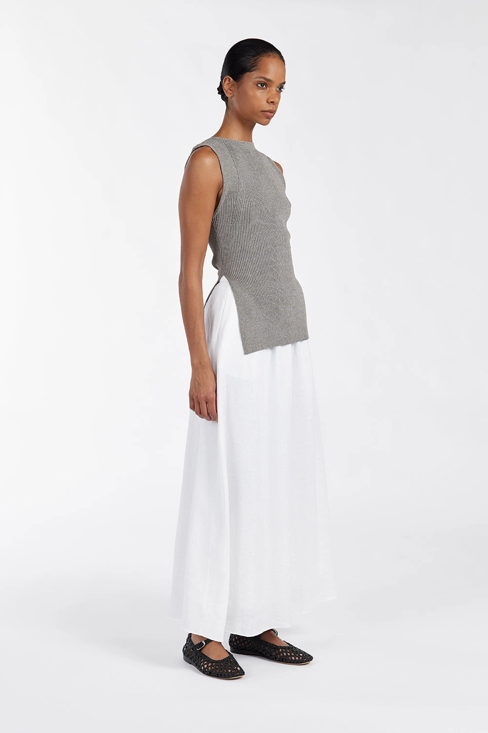 SOFIA SMOKE LONGLINE KNIT TOP