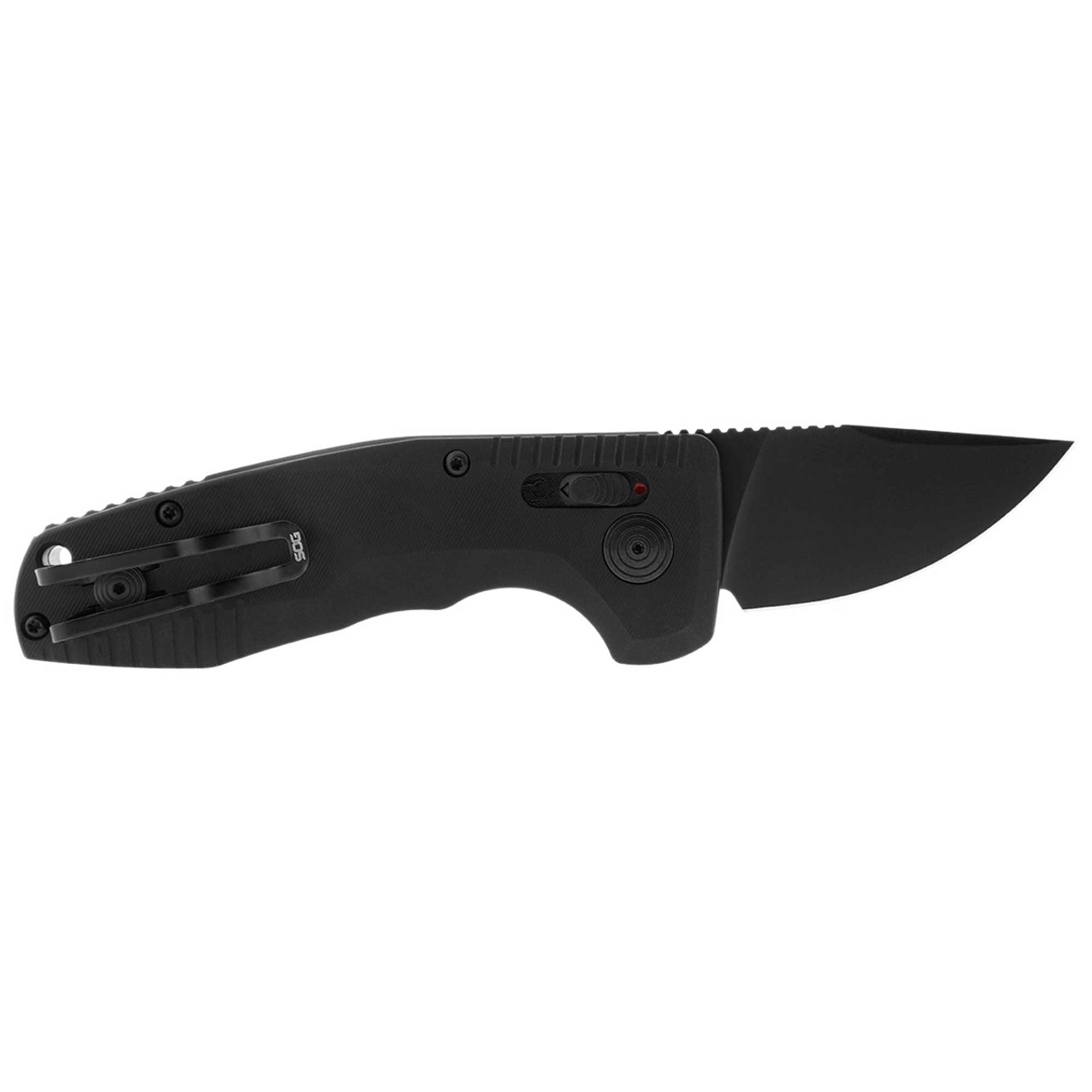 SOG Folding Knife - Tac AU Compact Black Drop Point Type Steel Blade | 15-38-11-57
