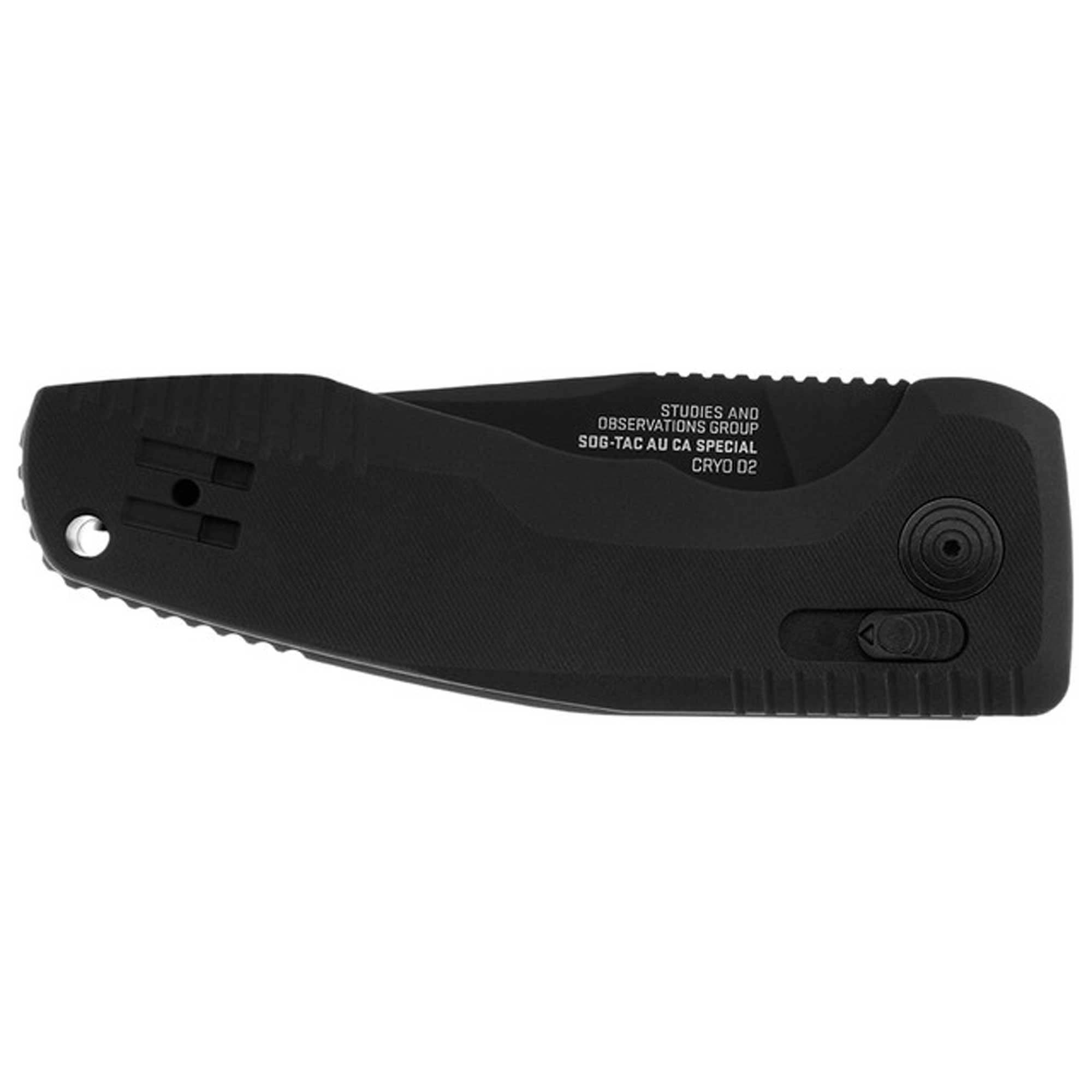 SOG Folding Knife - Tac AU Compact Black Drop Point Type Steel Blade | 15-38-11-57