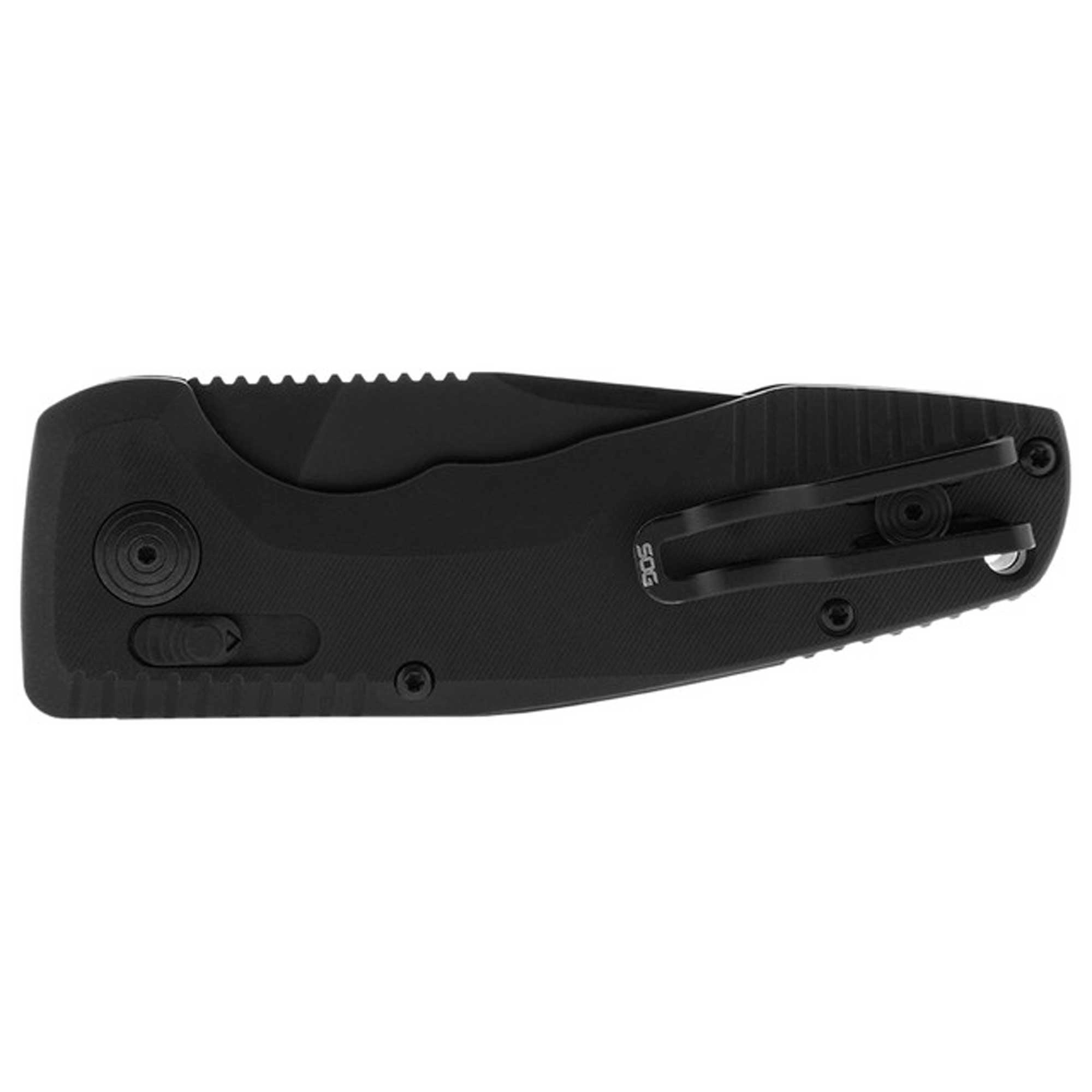 SOG Folding Knife - Tac AU Compact Black Drop Point Type Steel Blade | 15-38-11-57