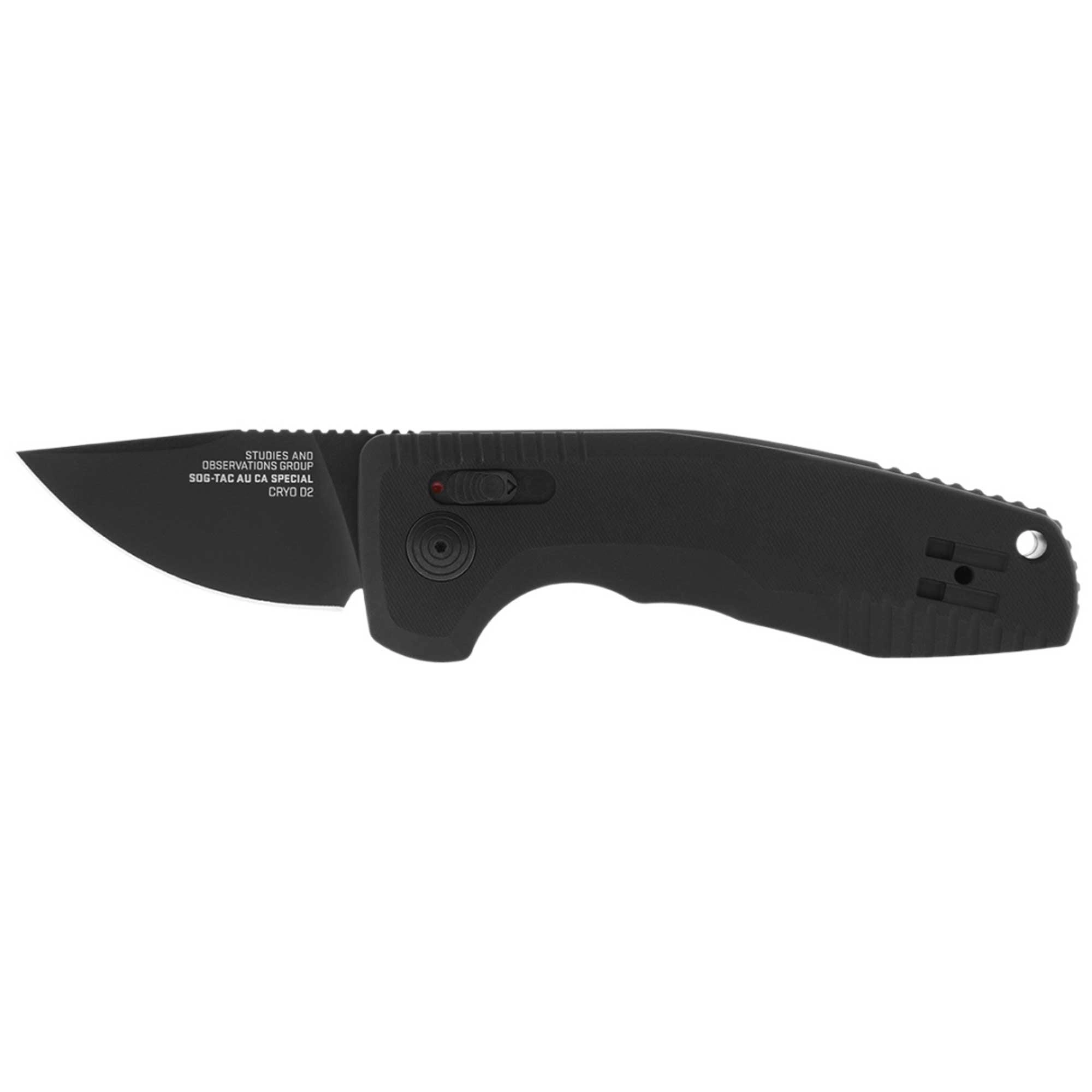 SOG Folding Knife - Tac AU Compact Black Drop Point Type Steel Blade | 15-38-11-57