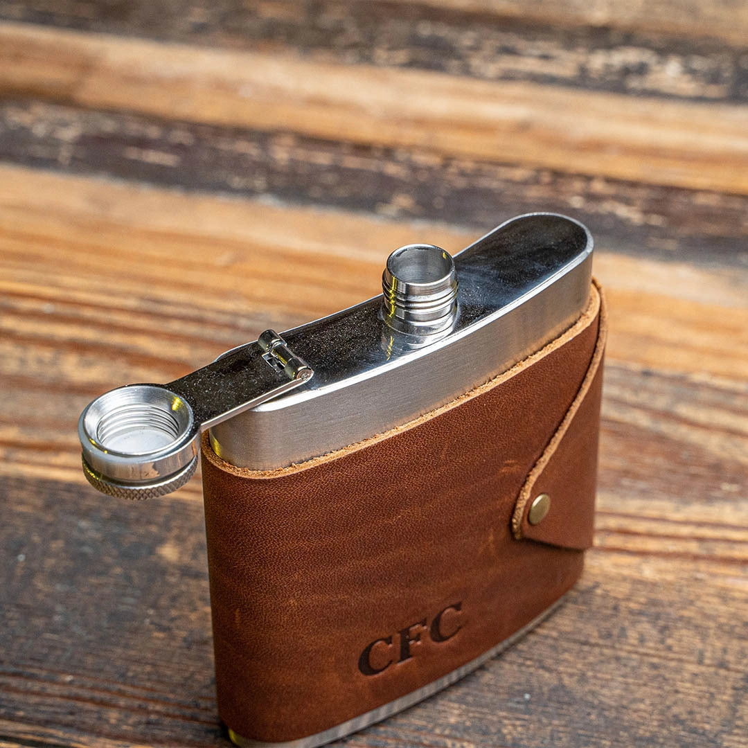 The Lucky Leather Flask Unique Personalized Groomsmen Gift