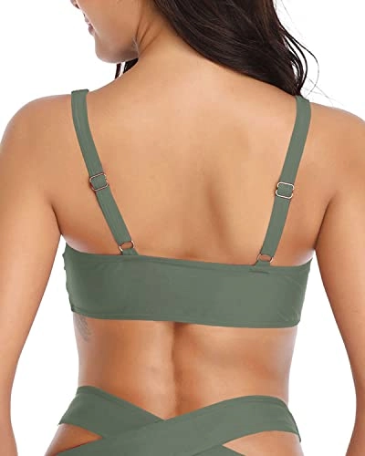 Unique And Special Tie Knot Push Up Bikini Top-Army Green