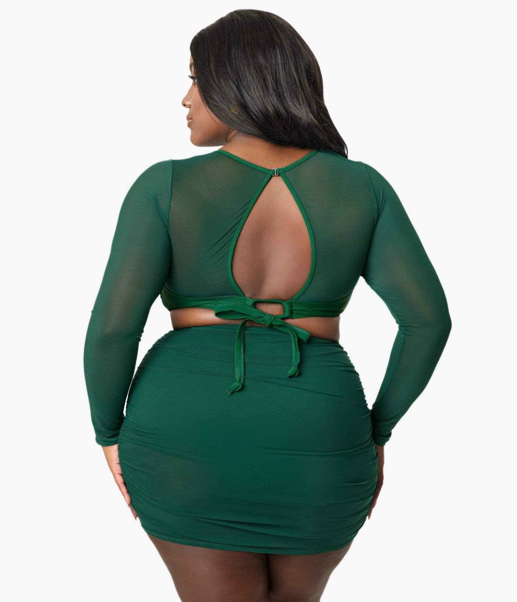 Unique Vintage Plus Size Green Shirred Skirt Swim Bottom