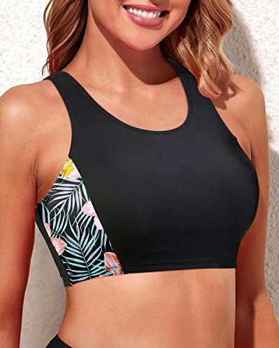 Women's High Neck Bikini Top Racerback Swim Sports Bra Swimsuit Top
